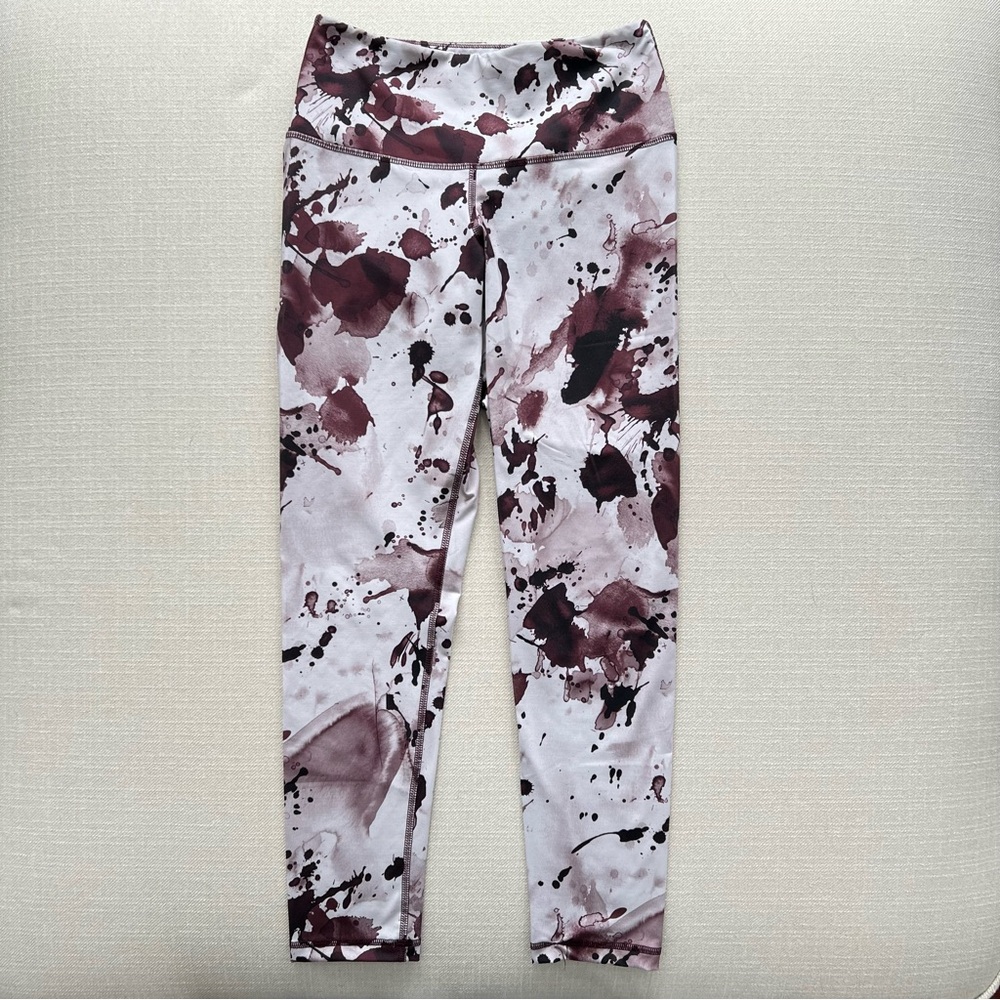 Zella Leggings High Waist Printed Leggings Maroon Splattered Size XS